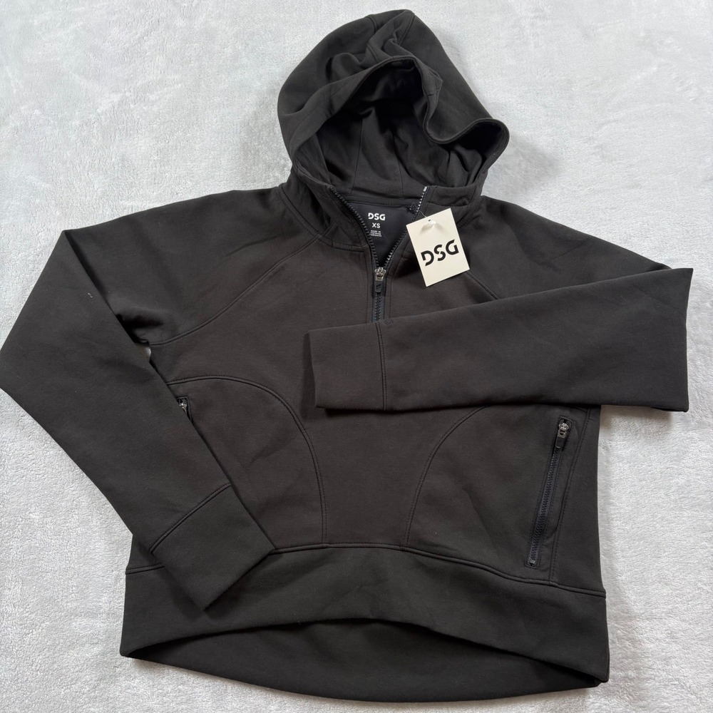 DSG Womens Sport Fleece 1/4 Zip Hoodie Pure Black XS CKP8004CN